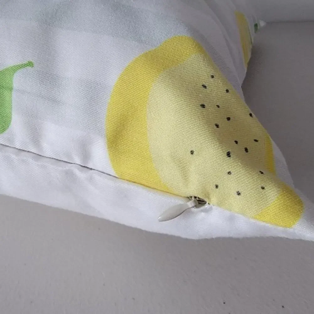 Lemon Print Throw Pillow Square White Yellow Green Farmhouse 17 x 17